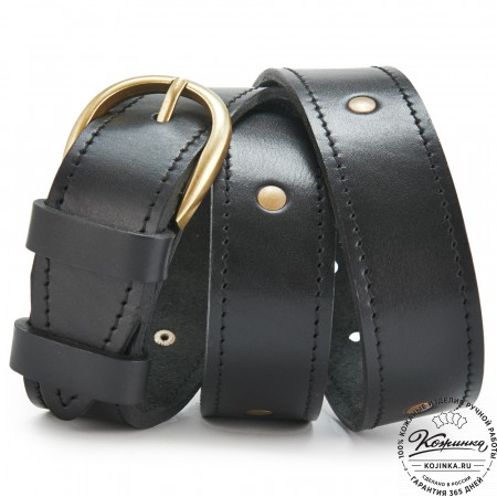 Кожаный мужской ремень "Анри Нью" (чёрный с пистонами)